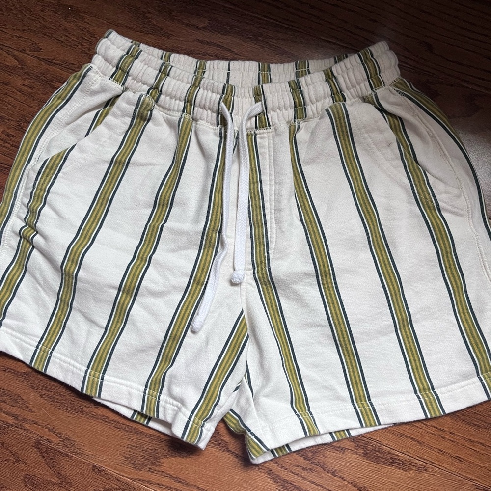 Urban Outfitters Striped Cream and Green Men's Shorts Cotton Rugby Style